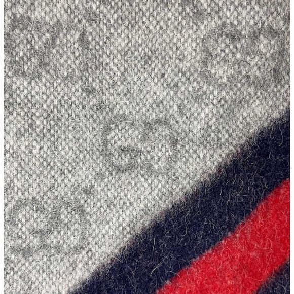 NEW GUCCI ‘New Nikky’ 570603 Web Fringe Wool Alpaca Zinc Blue Gray Unisex Scarf - Picture 6 of 9
